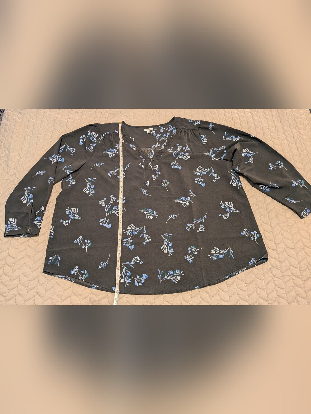 Maurices Black Blouse with Blue Floral Print